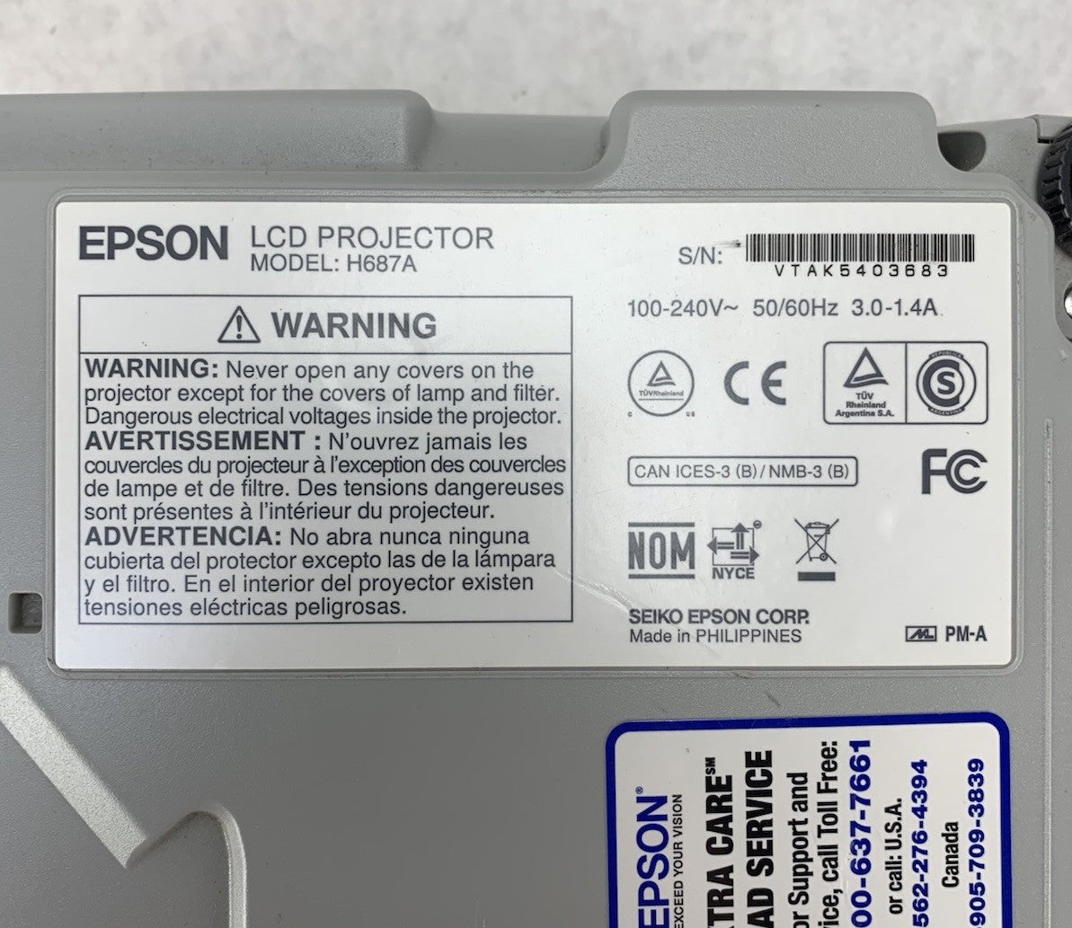 Epson PowerLite 98H H687A LCD Lamp Projector 1925 Lamp Hours - No Remote8