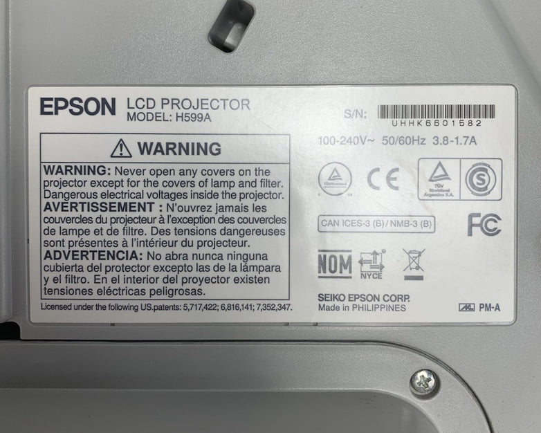 Epson BrightLink 595Wi H599A LCD Lamp Projector 1764 Lamp Hours - No Remote