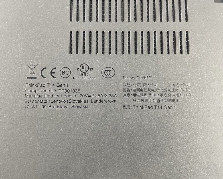 Lenovo ThinkPad T14 Gen1 14" i5-10310U 1.70GHz 8GB RAM No SSD/OS/AC - Bad Corner