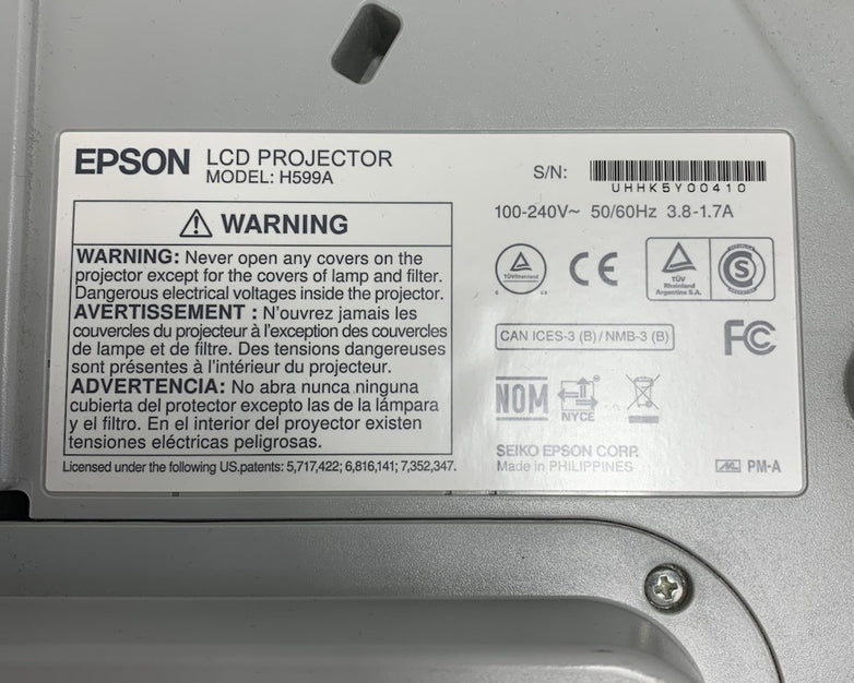Epson H599A BrightLink 595Wi LCD Lamp Projector 38 Lamp Hours No Remote