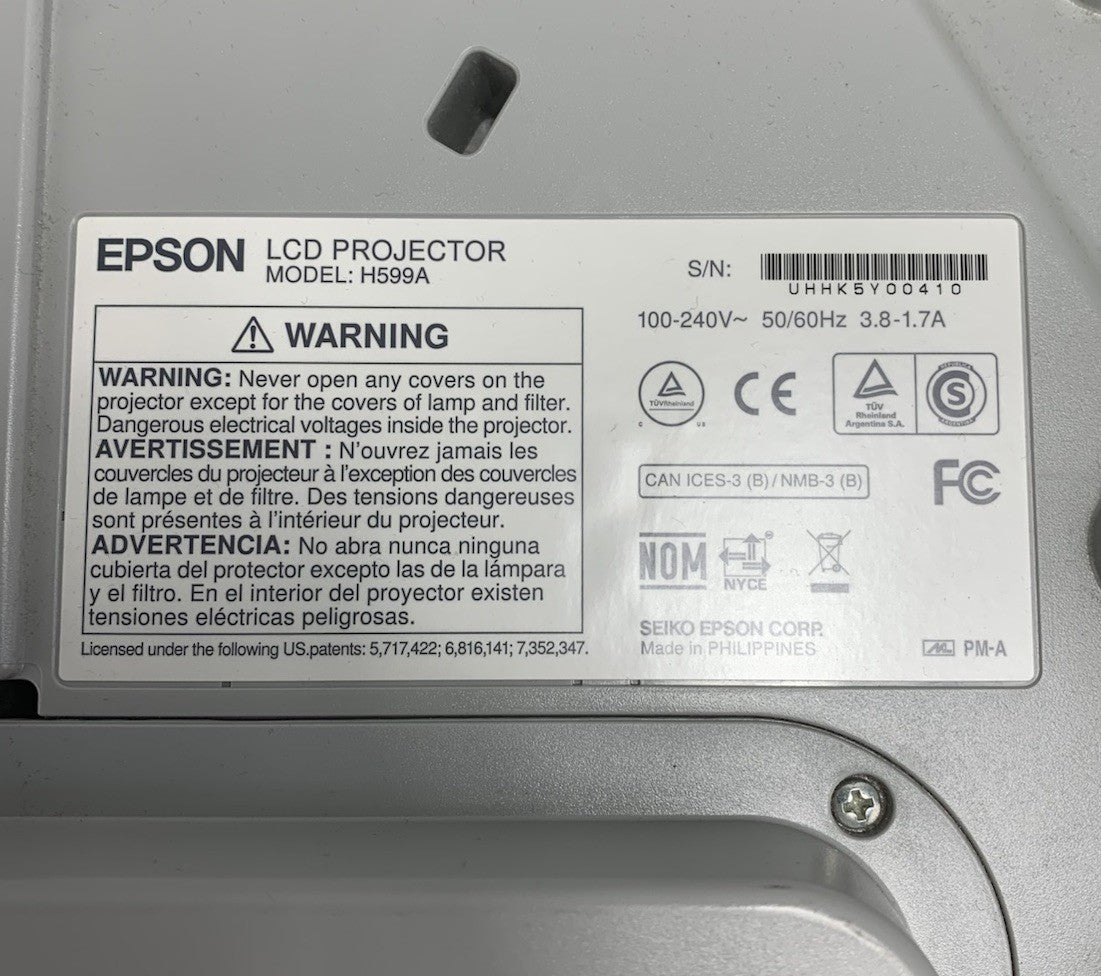 Epson H599A BrightLink 595Wi LCD Lamp Projector 38 Lamp Hours No Remote7