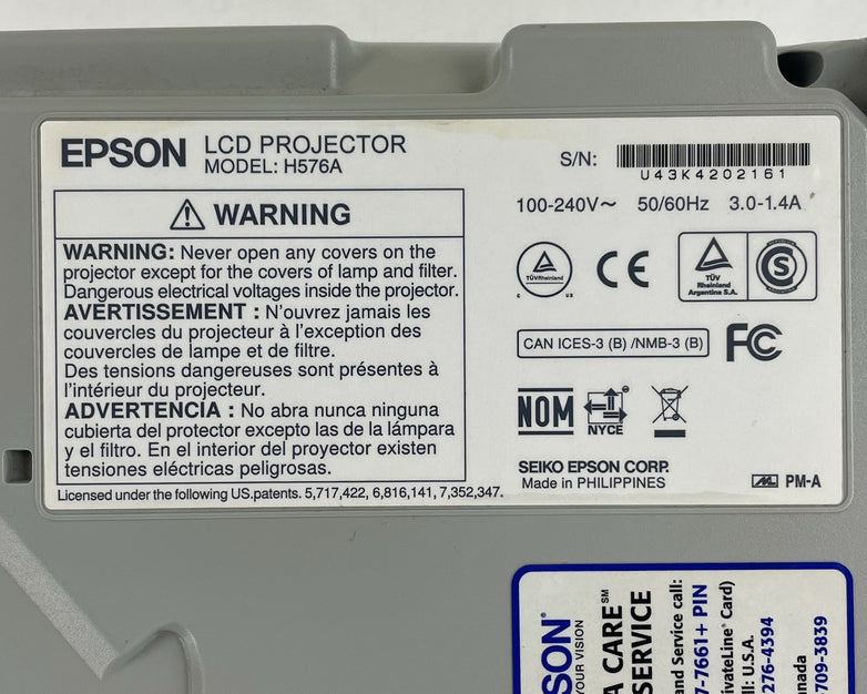 Epson H576A  PowerLite 1776W 3LCD WXGA Projector  (1199 Lamp Hours)