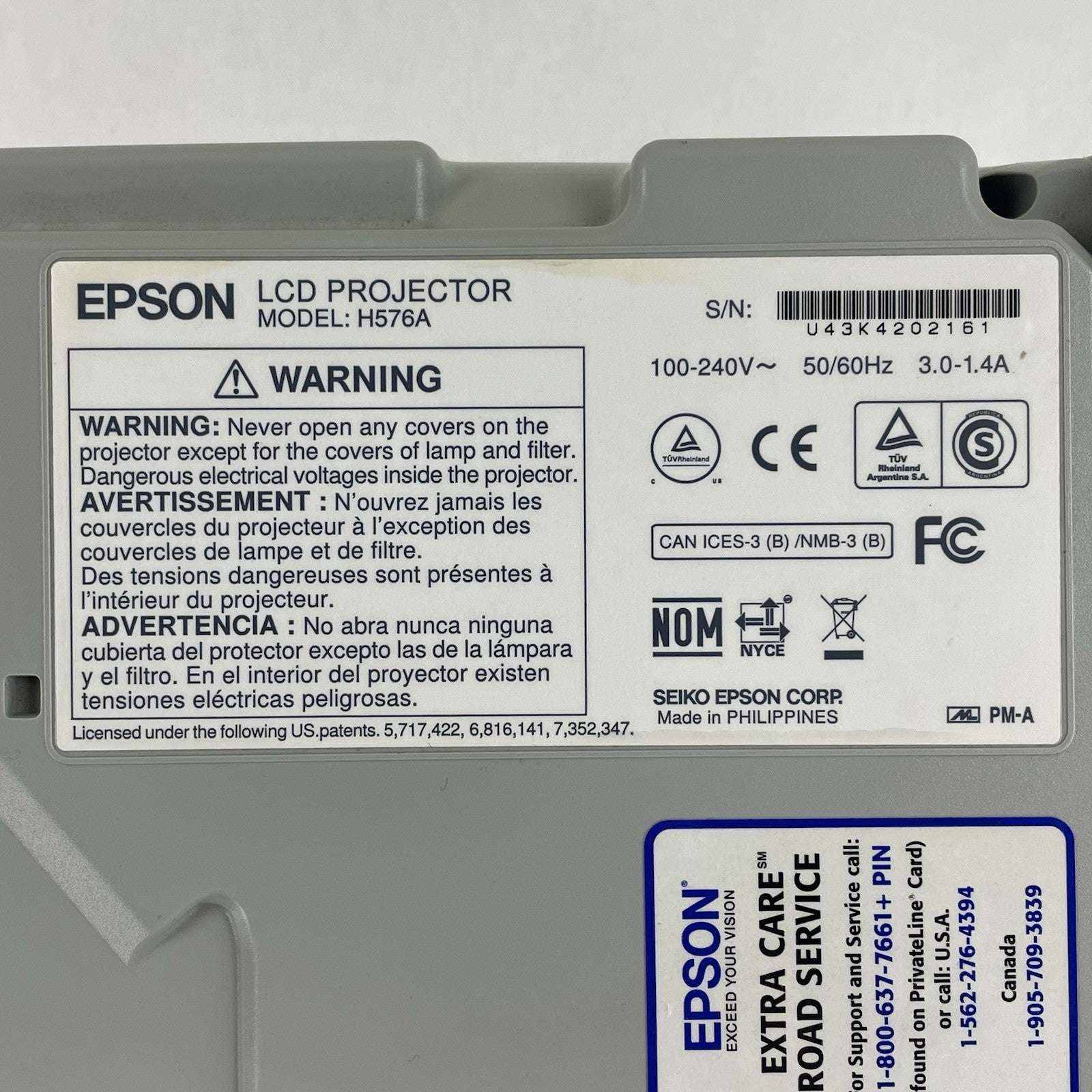 Epson H576A  PowerLite 1776W 3LCD WXGA Projector  (1199 Lamp Hours)