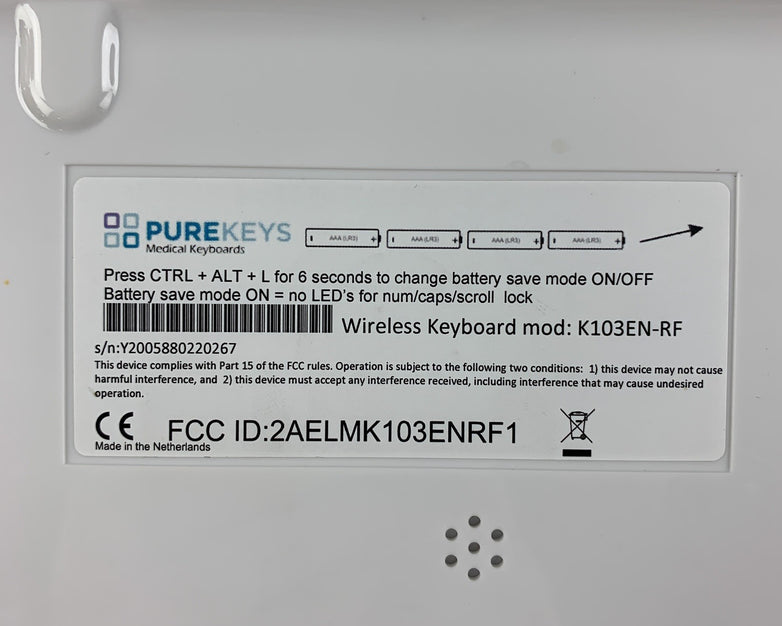 PureKeys K103EN-RF USB Wireless Medical Keyboard w/ Number Pad