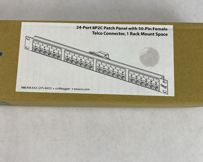 ICC 24- port 8P2C Patch Panel with 50-Pin Female Telco Connector 1 Rack Mount