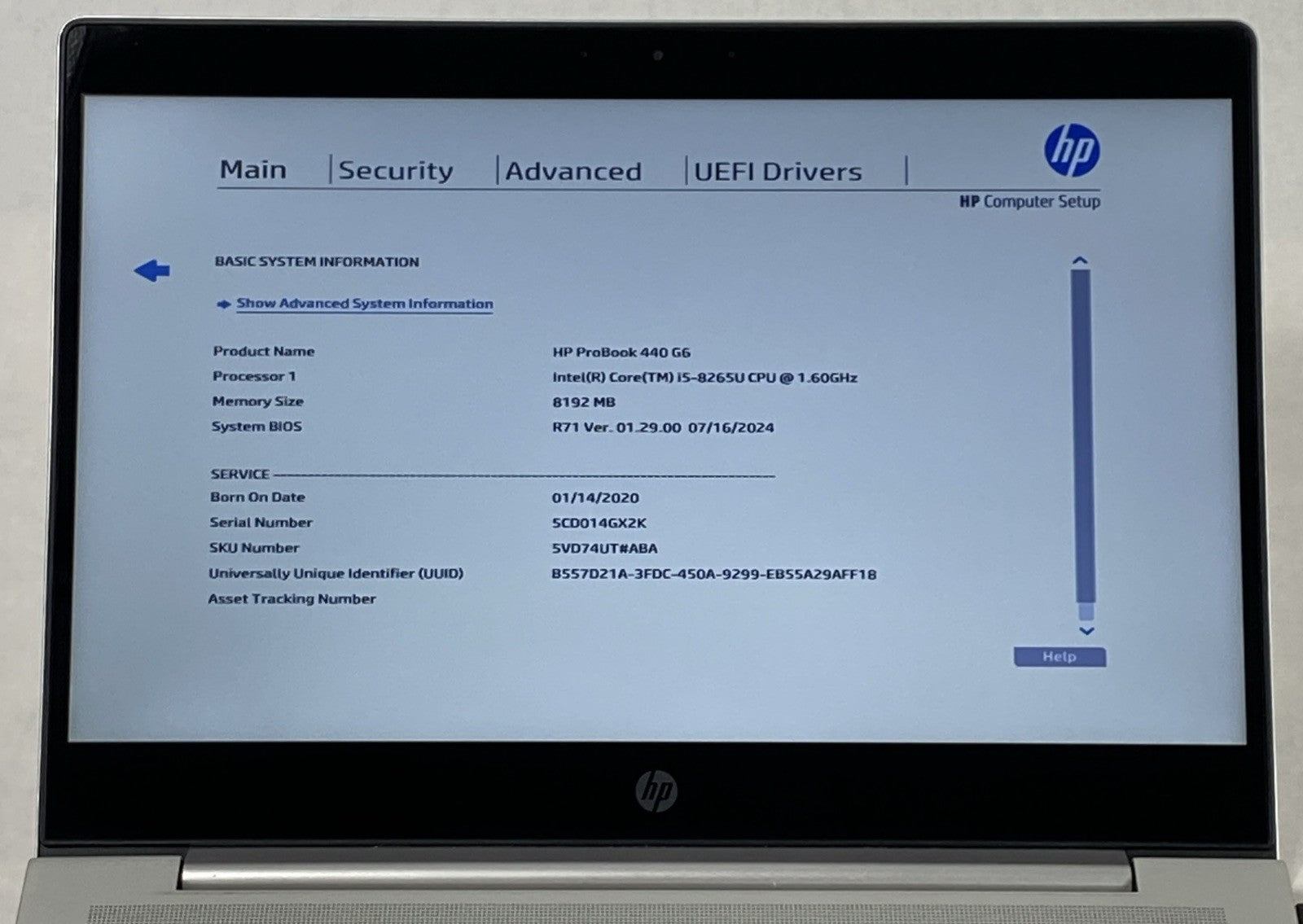 HP ProBook 440 G6 14" Touch Core i5-8265U 1.60 GHz 8 GB RAM No HDD No OS