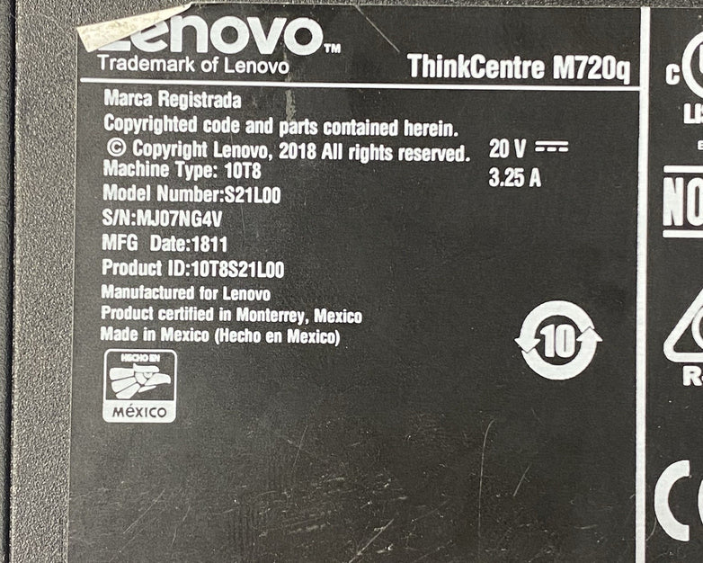 Lenovo ThinkCentre M720q Micro Intel Core i5-8500T 2.1GHz 8GB RAM No HDD OS AC