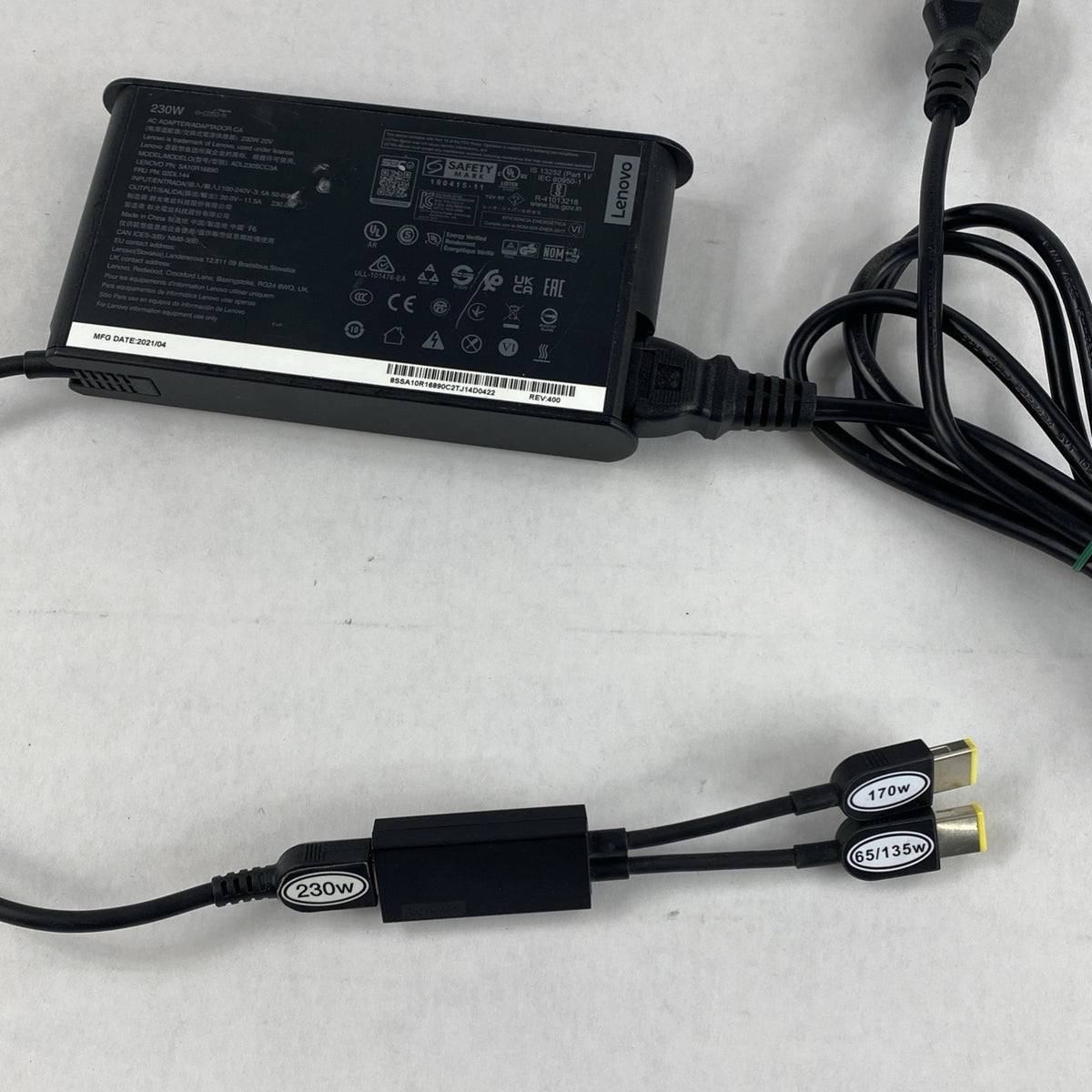 Lenovo ADL230SCC3A Square Tip 230W AC Adapter w/ Lenovo Slim Tip Y Cable7