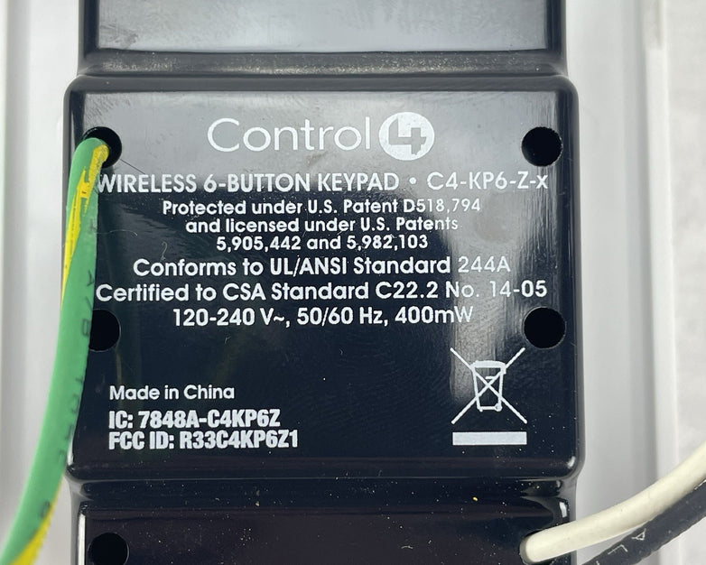 CONTROL 4 Wireless 6 Button Keypad  C4-KP6-Z-x