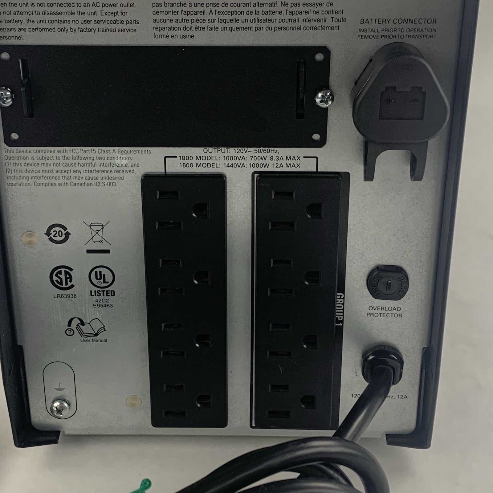 APC Smart-UPS SMT1500 LCD 1000W 1500VA 120V Tested Missing Screw No Battery6