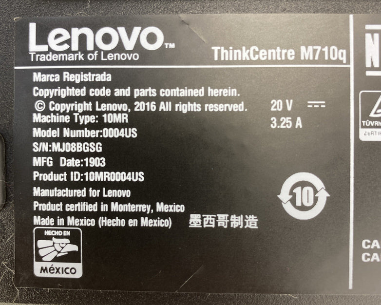 Lenovo ThinkCentre M710q Micro Intel i5-7500T 2.7GHz 1x8GB RAM WiFi No AC HDD OS
