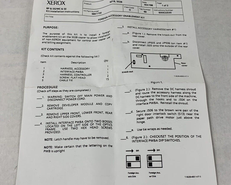 Xerox Vintage Foreign Accessory Enablement Kit 98K1730