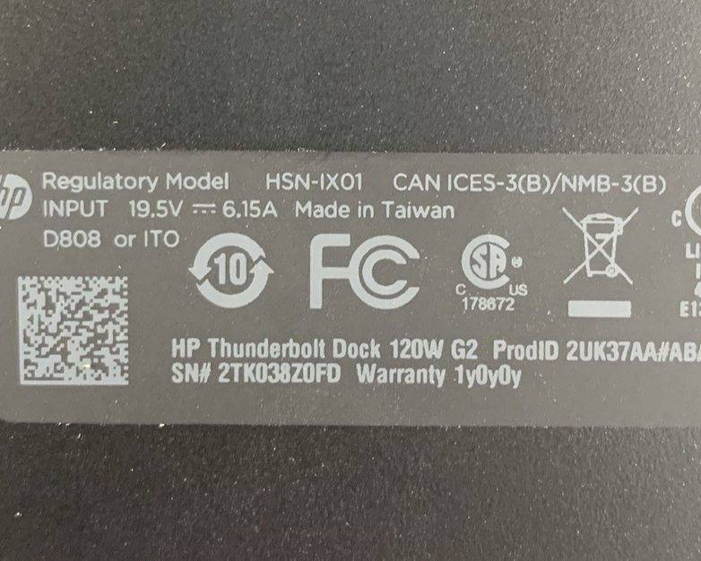 HP HSN-IX01 Thunderbolt Docking Station 19.5V 6.15A 120W G2 - Lot of 4