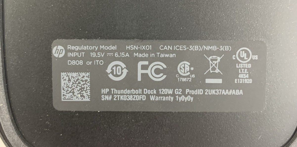 HP HSN-IX01 Thunderbolt Docking Station 19.5V 6.15A 120W G2 - Lot of 48