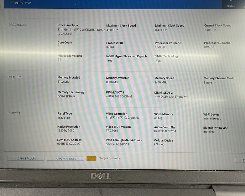 Dell Latitude 3520 15.6" i5-1135G7 2.40 GHz 8 GB RAM No SSD/OS/AC