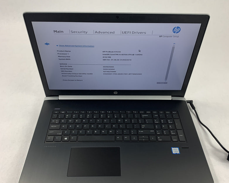 HP ProBook 470 G5 17.3" Intel i5-8250U 1.6 GHz 8 GB Ram No OS No HDD NO AC
