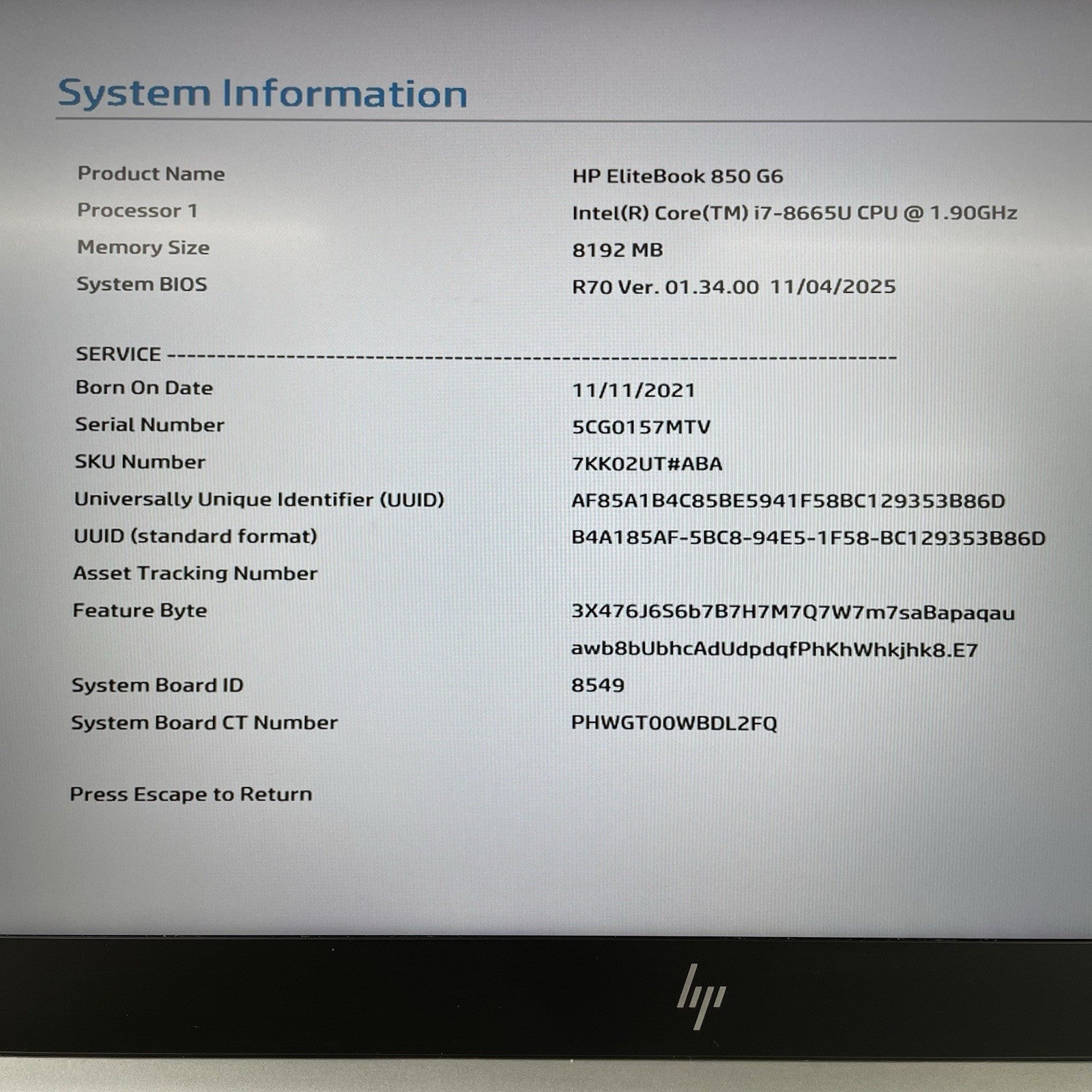 HP EliteBook 850 G6 15.6" i7-8665U 1.90 GHz 8GB RAM No SSD/OS/AC -  Corner3
