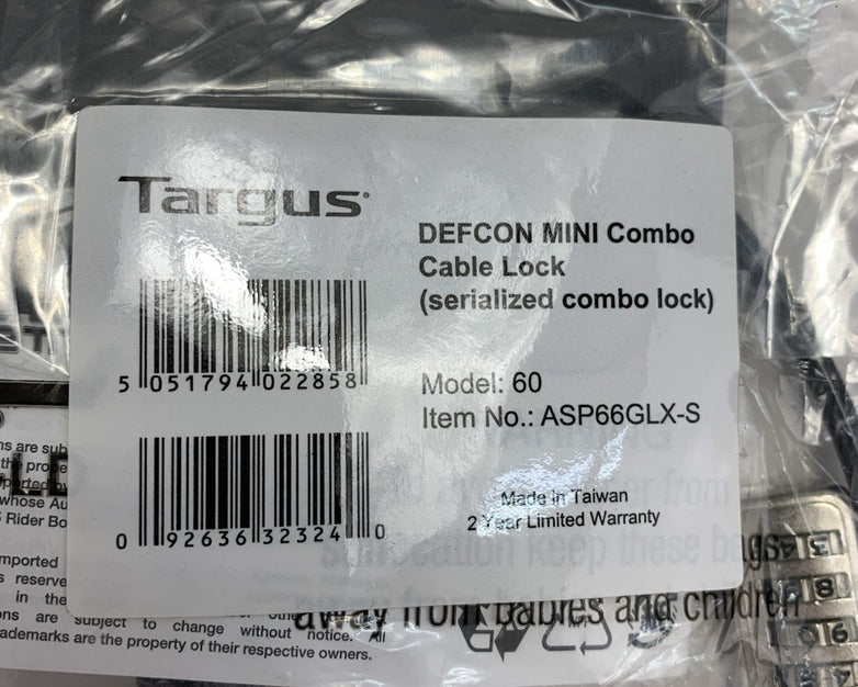Targus DEFCON MINI 60 ASP66GLX-S Combo Cable Lock
