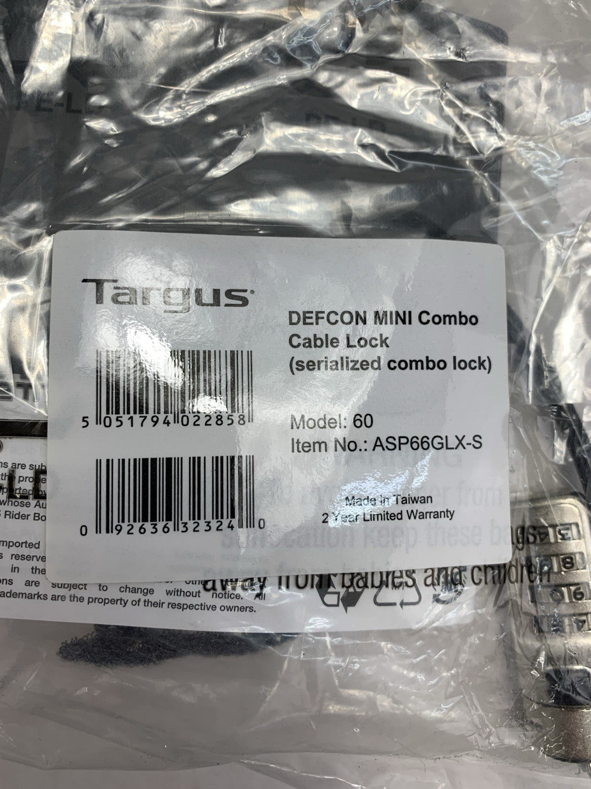 Targus DEFCON MINI 60 ASP66GLX-S Combo Cable Lock6