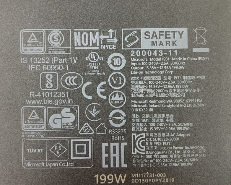 Microsoft 1931 199W AC Adapter Power Supply