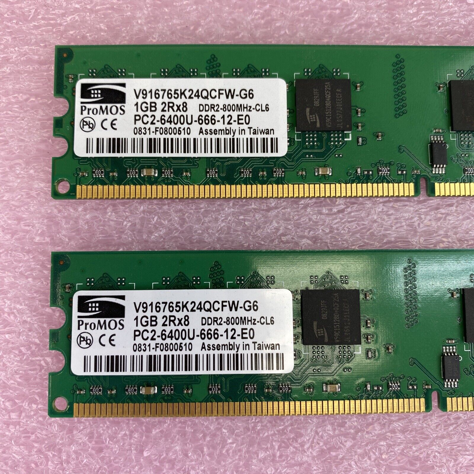 4x 1GB ProMOS V916765K24QCFW-G6 2Rx8 DDR2 800MHz CL6 PC2-6400U-66-12-E0