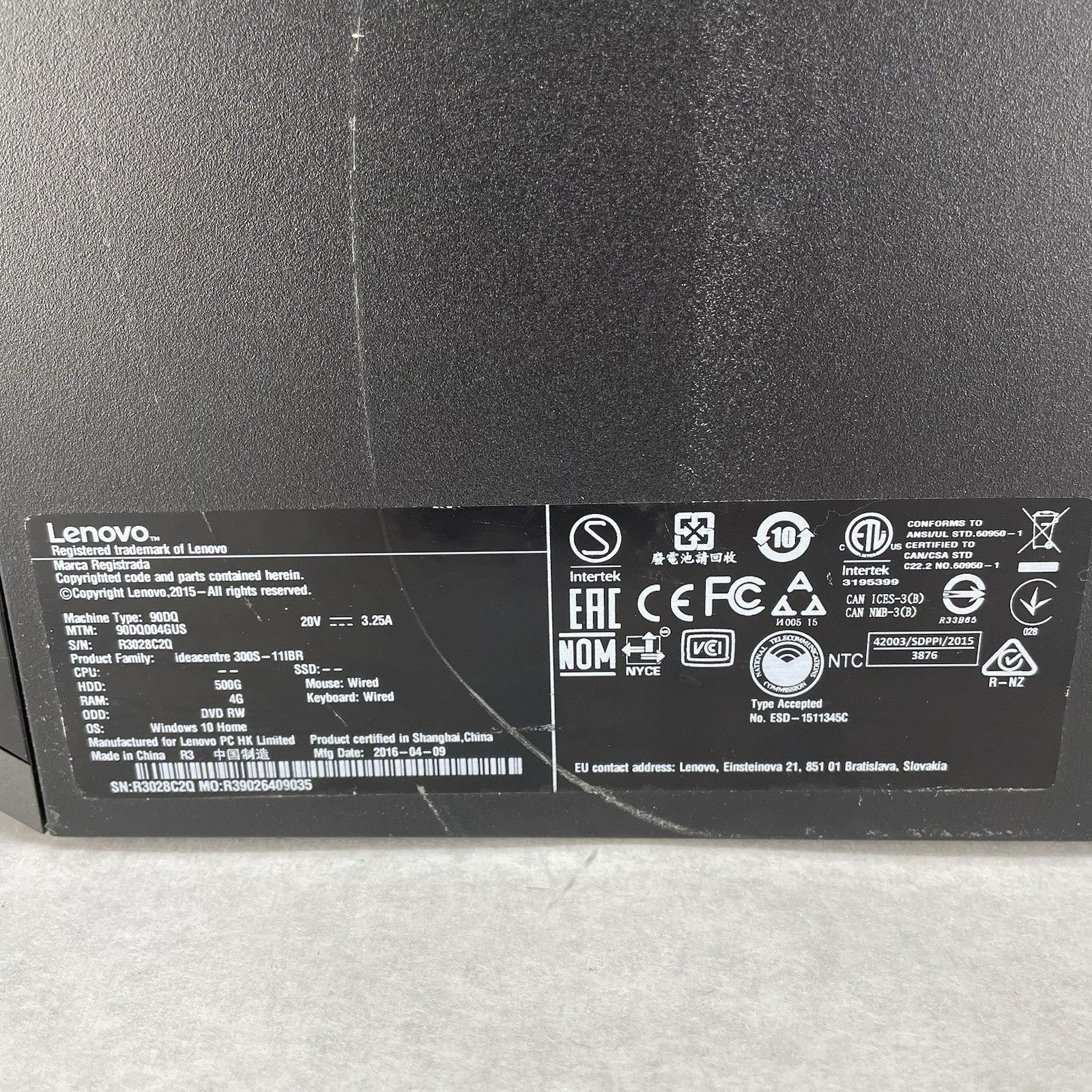 Lenovo IdeaCentre 300s-11IBR SFF Pentium J3710 1.6 GHz 4 GB Ram No HDD No OS