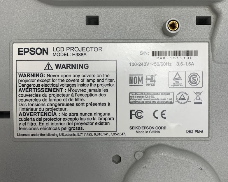 Epson H388A PowerLite 915W LCD Lamp Projector 2014 Lamp Hours No Remote Loud Fan