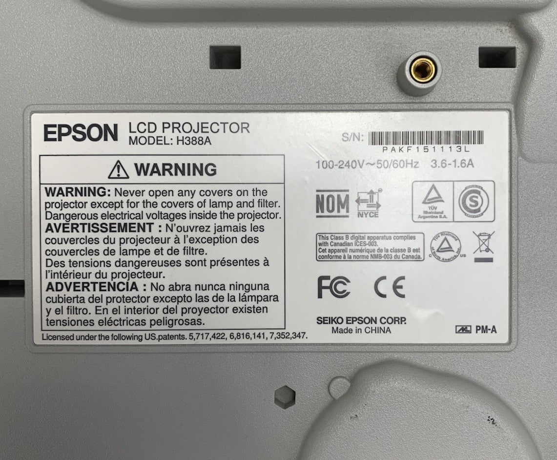 Epson H388A PowerLite 915W LCD Lamp Projector 2014 Lamp Hours No Remote Loud Fan8