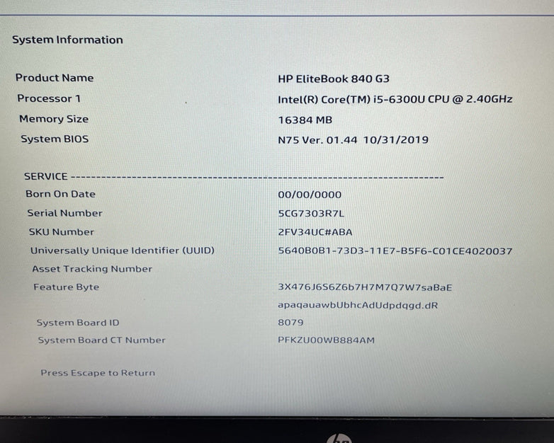HP EliteBook 840 G3 14" i5-6300U 2.40 GHz 16 GB RAM No SSD/OS/AC/Batt