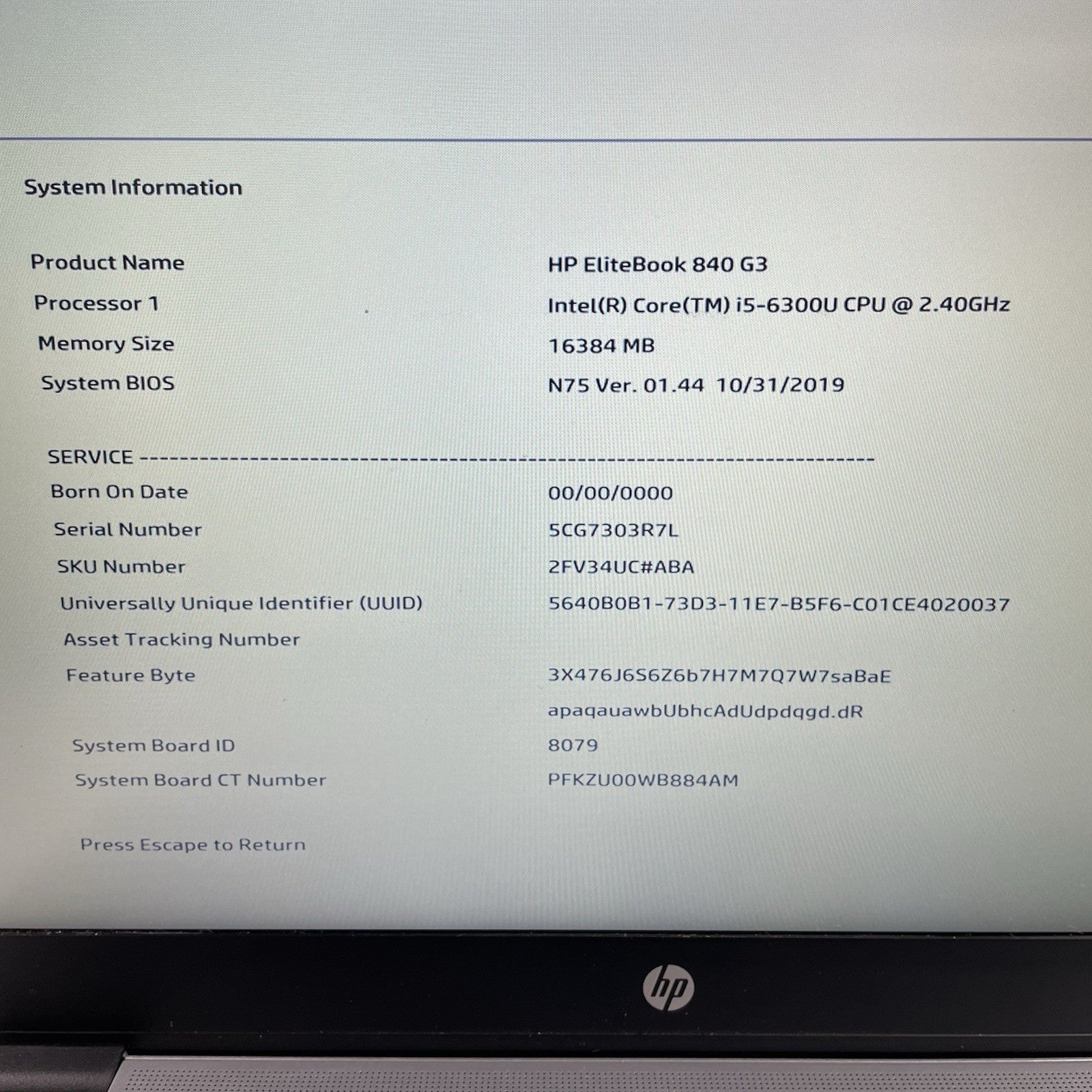 HP EliteBook 840 G3 14" i5-6300U 2.40 GHz 16 GB RAM No SSD/OS/AC/Batt2