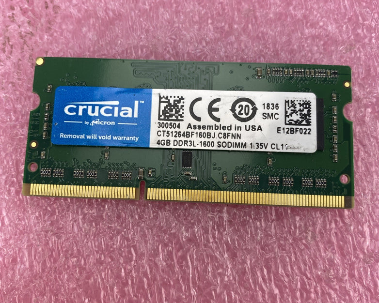 Crucial 4GB DDR3L-1600 Laptop Memory Ram CT51264BF160BJC8FNN - Lot of 3