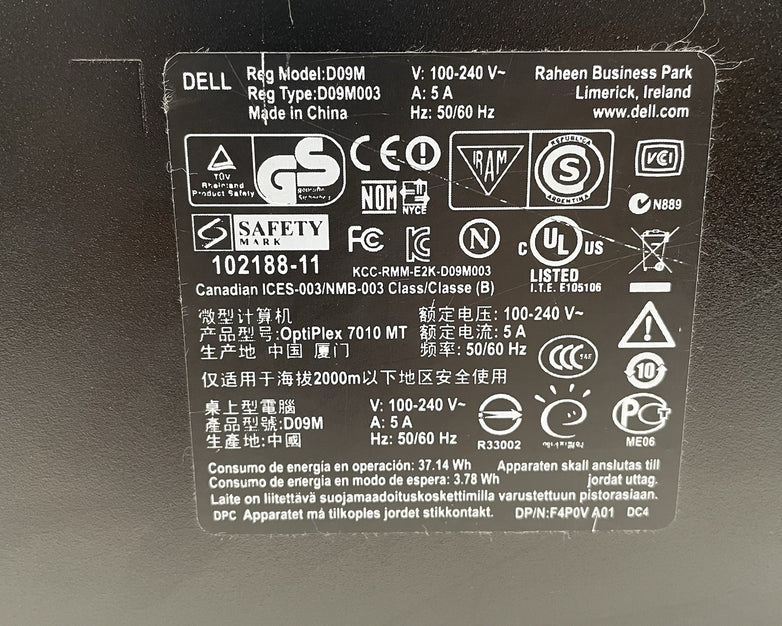 Dell Optiplex 7010 MT Intel Core i7-3770 3.40 GHz 4 GB Ram No HDD No OS