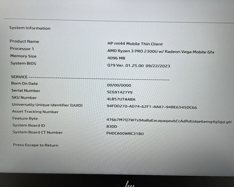 HP mt44 14" Ryzen 3 Pro 2300U 2.00 GHz 4 GB RAM No SSD/OS/AC