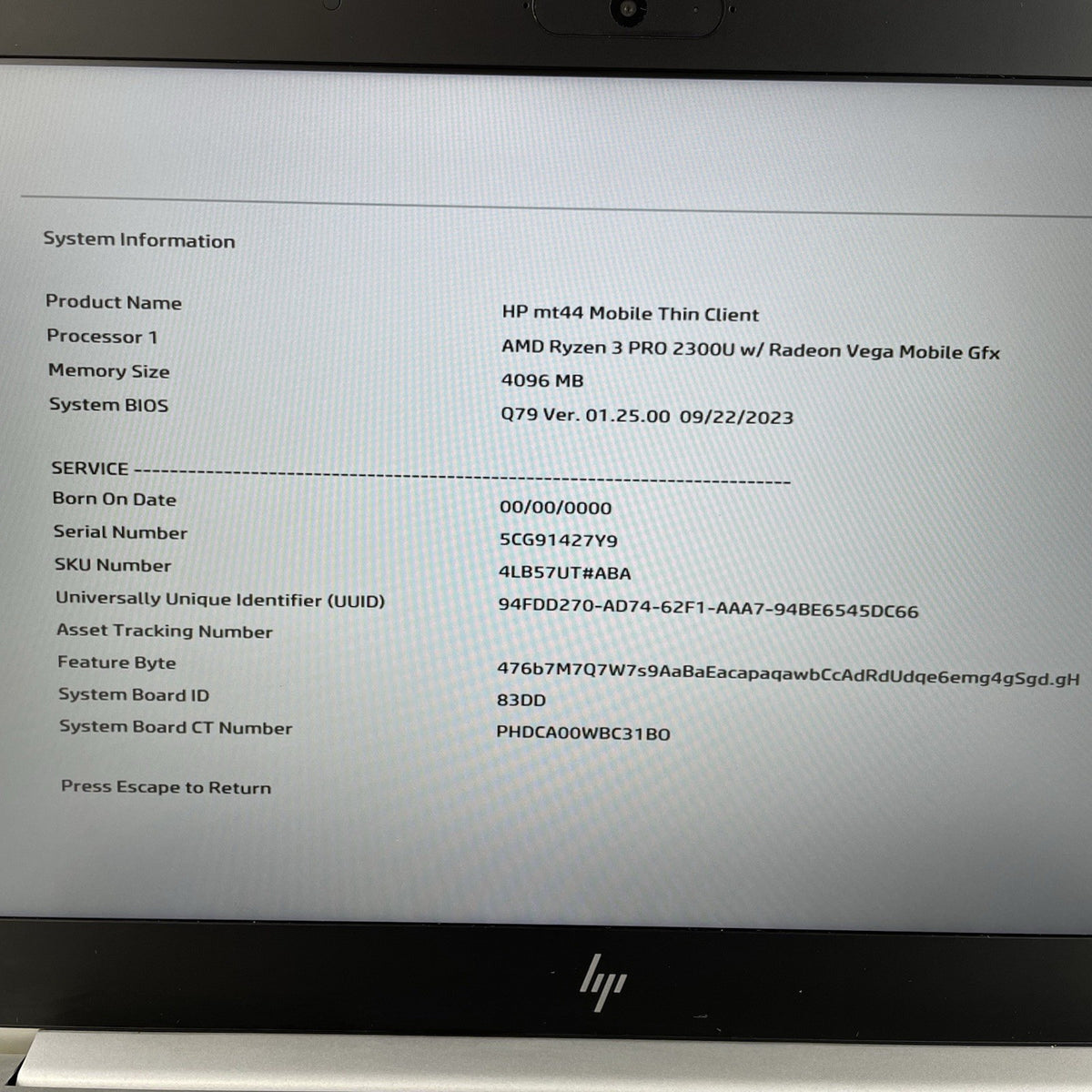 HP mt44 14" Ryzen 3 Pro 2300U 2.00 GHz 4 GB RAM No SSD/OS/AC3