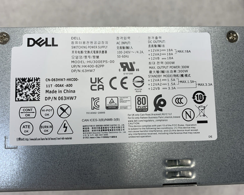Dell HU300EPS-00 80 Plus Platinum 300W Switching Power Supply 63HW7 - Tested