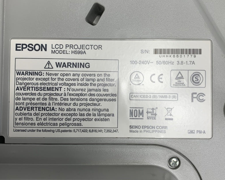 Epson BrightLink 595Wi H599A LCD Lamp Projector 2326 Lamp Hours - No Remote
