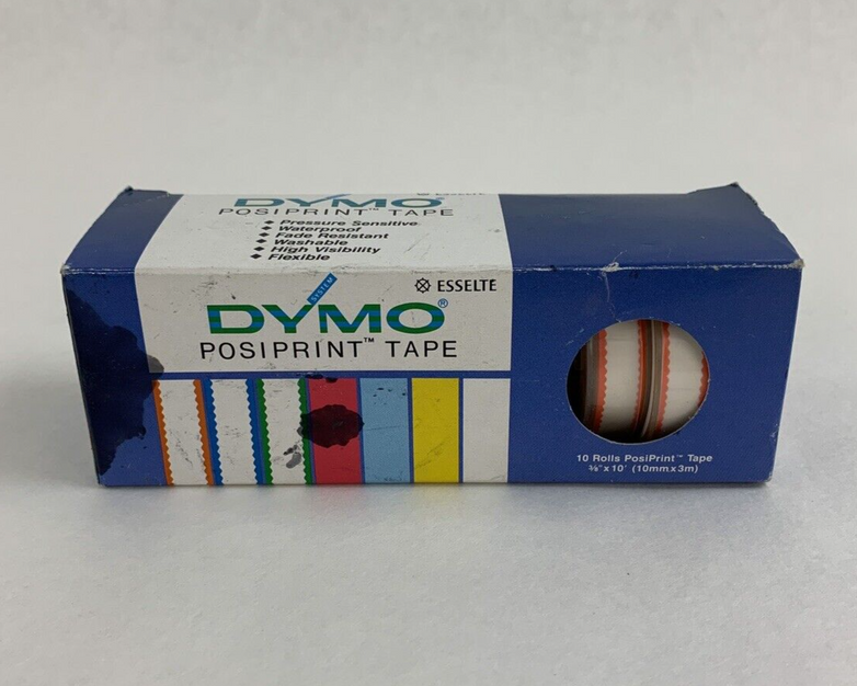 Dymo 610026 Esselte PosiPrint Labeling Tape White Orange Border 3/8"x10" 9 Rolls