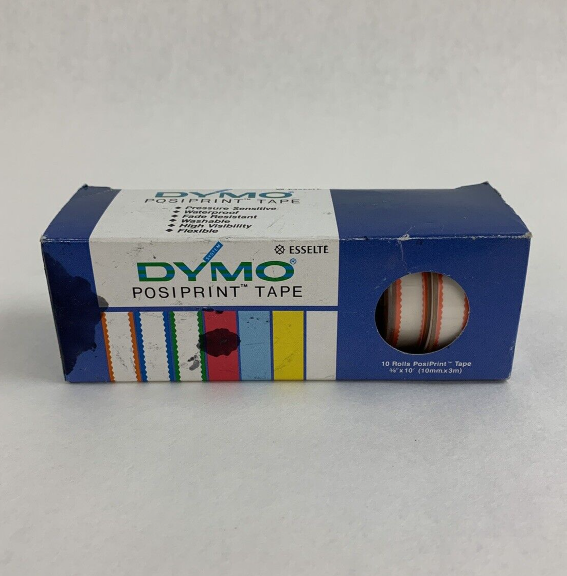Dymo 610026 Esselte PosiPrint Labeling Tape White Orange Border 3/8"x10" 9 Rolls