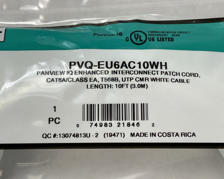 Enhanced Patch Cord CAT 6A PVQ- EU6AC10WH Panview IQ 10FT - Lot of 10