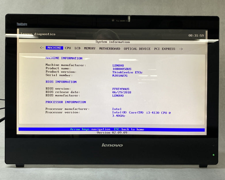 Lenovo ThinkCentre E93z AIO Intel Core i3-4130 3.40GHz 4GB RAM No HDD No OS
