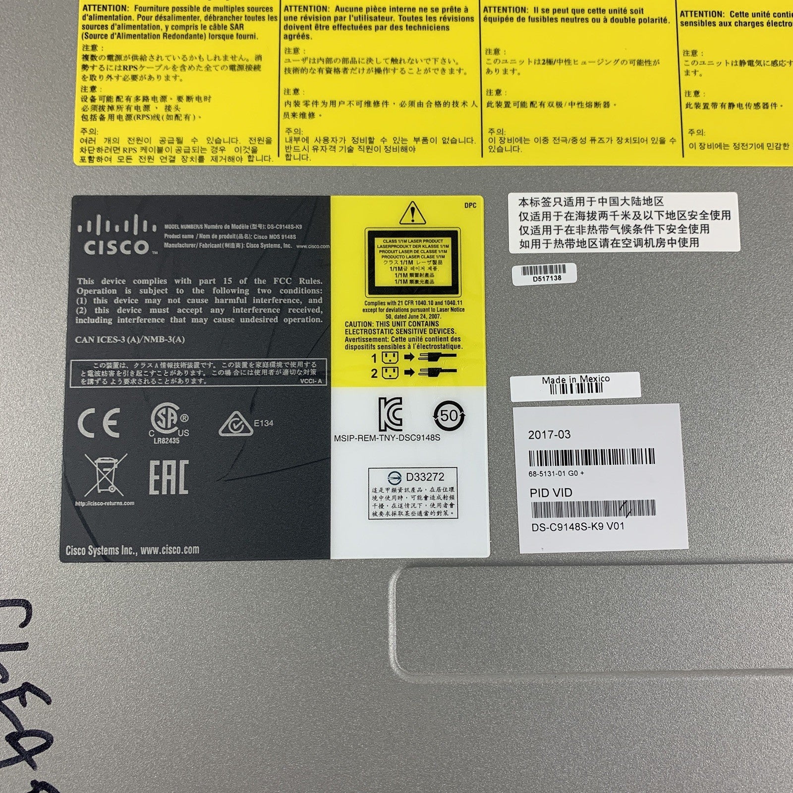 Cisco DS-C9148S-K9 MDS 9148S 16G Multilayer Fabric Switch Tested 1x Power Supply