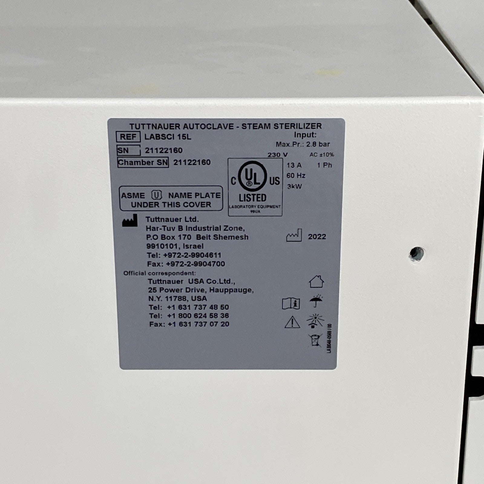 Tuttnauer LABSCI 15L Benchtop Autoclave Steam Sterilizer10