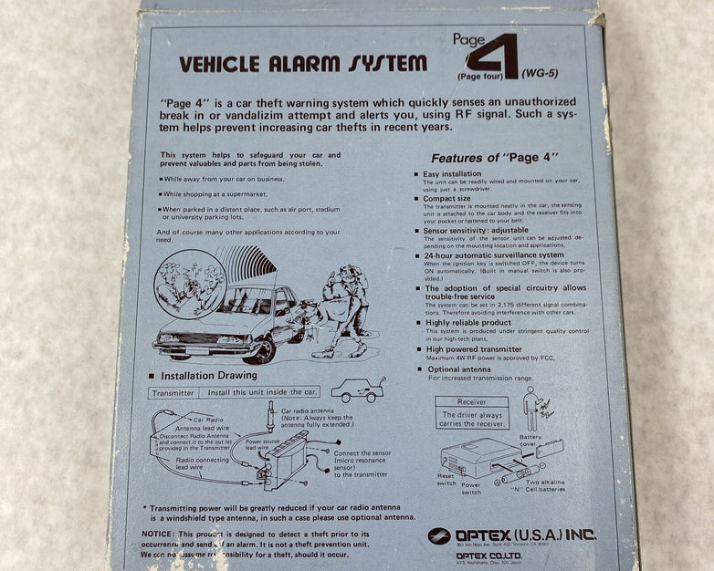 Optex WG-5 Page 4 Vehicle Alarm System