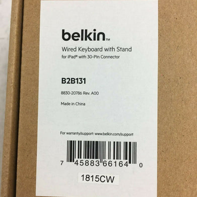 Belkin B2B131 Wired Keyboard With 30-Pin Connector For Apple iPad # 6396