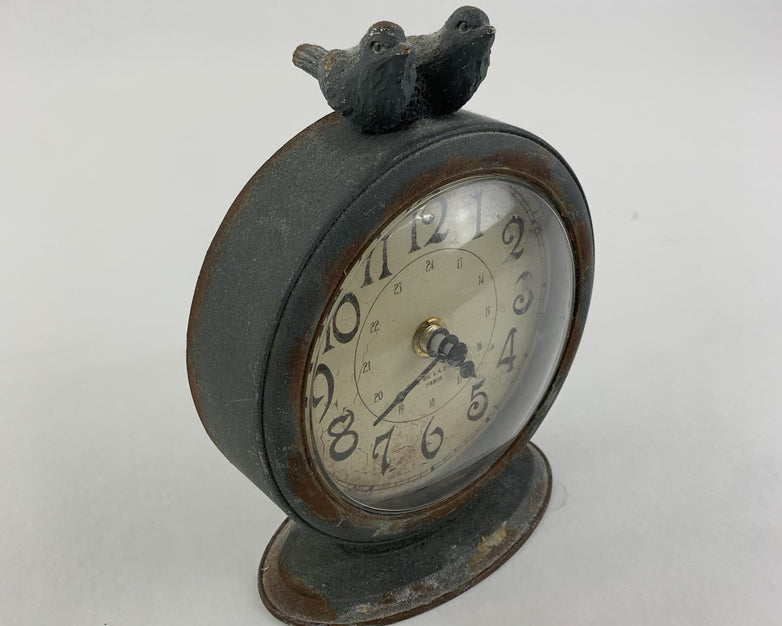 Creative Co-Op Decorative Pewter Mantel Clock  With Bird Accent - Tested