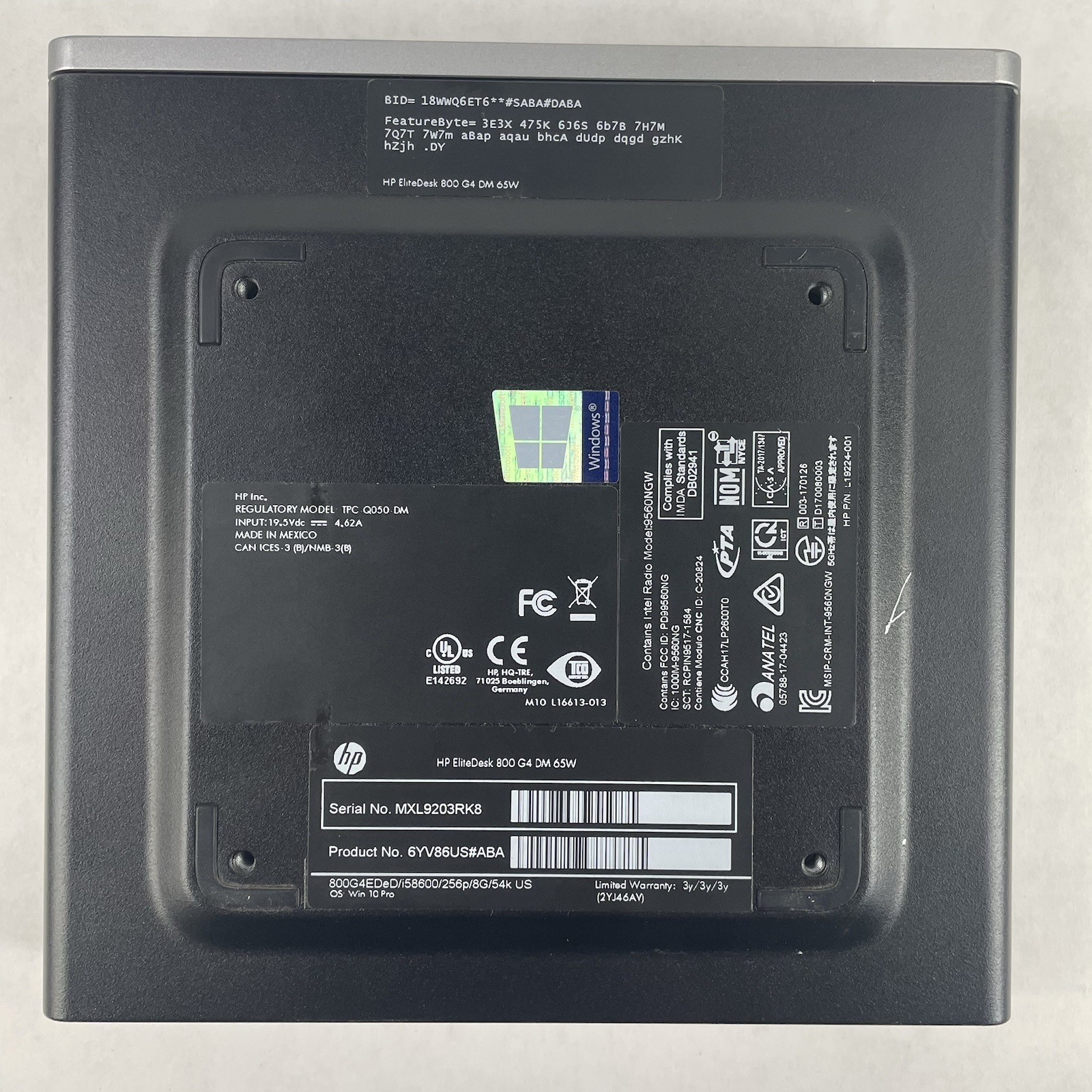 HP EliteDesk 800 G4 Micro i5-8600 3.10 GHz 8 GB RAM No SSD/OS/AC9