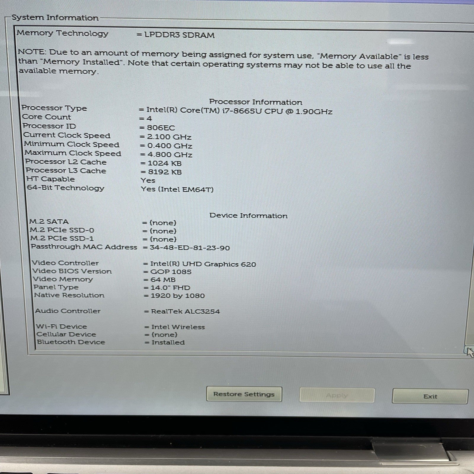 Dell Latitude 7400 2in1 14" i7-8665U 1.90 GHz 16 GB RAM No SSD/OS/AC/Batt4