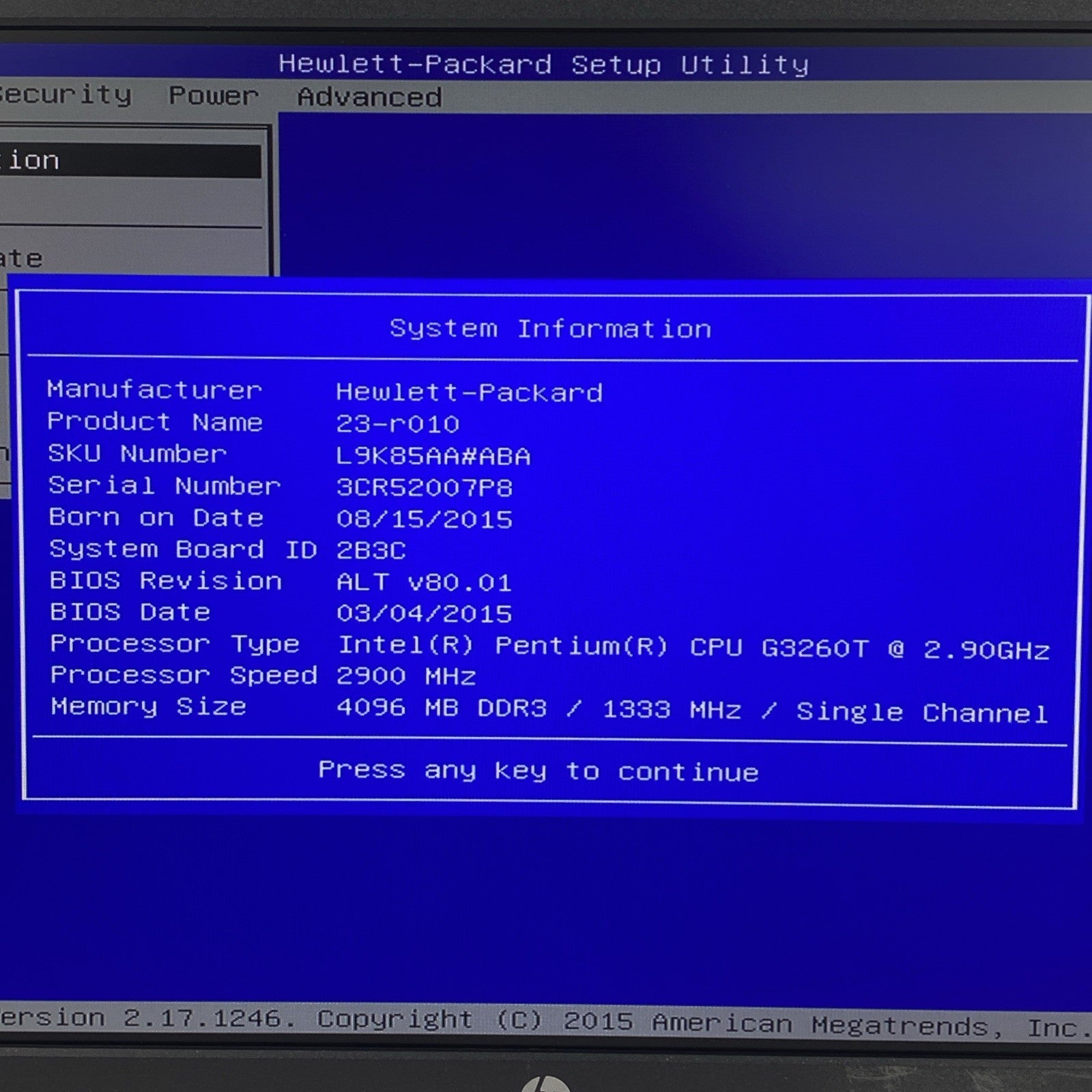 HP 23-r010 AIO Intel Pentium G3260T 2.9GHz 4GB No HDD No OS