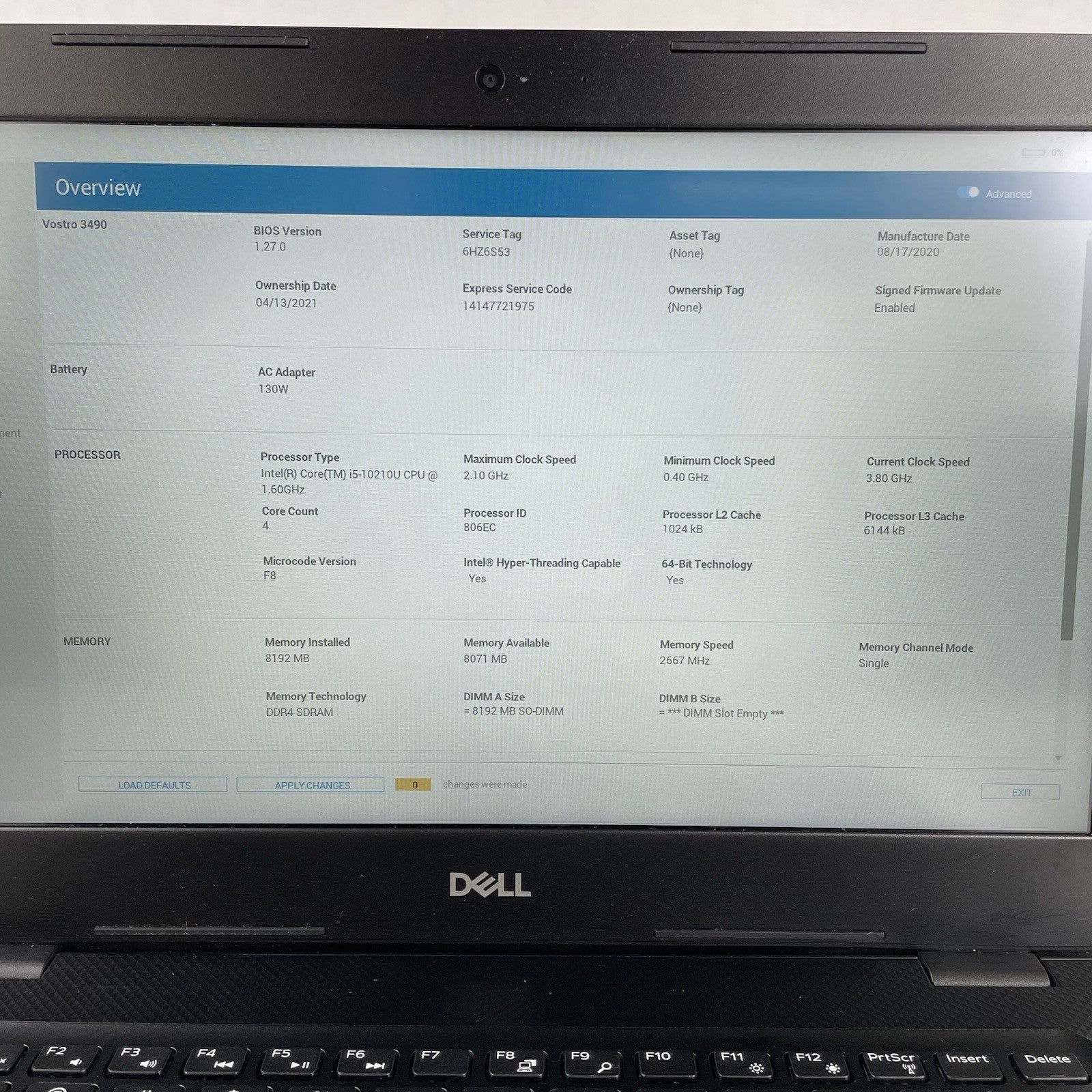 Dell Vostro 3490 14" i5-10210U 1.60 GHz 8 GB RAM No SSD No OS - Bad Edge2