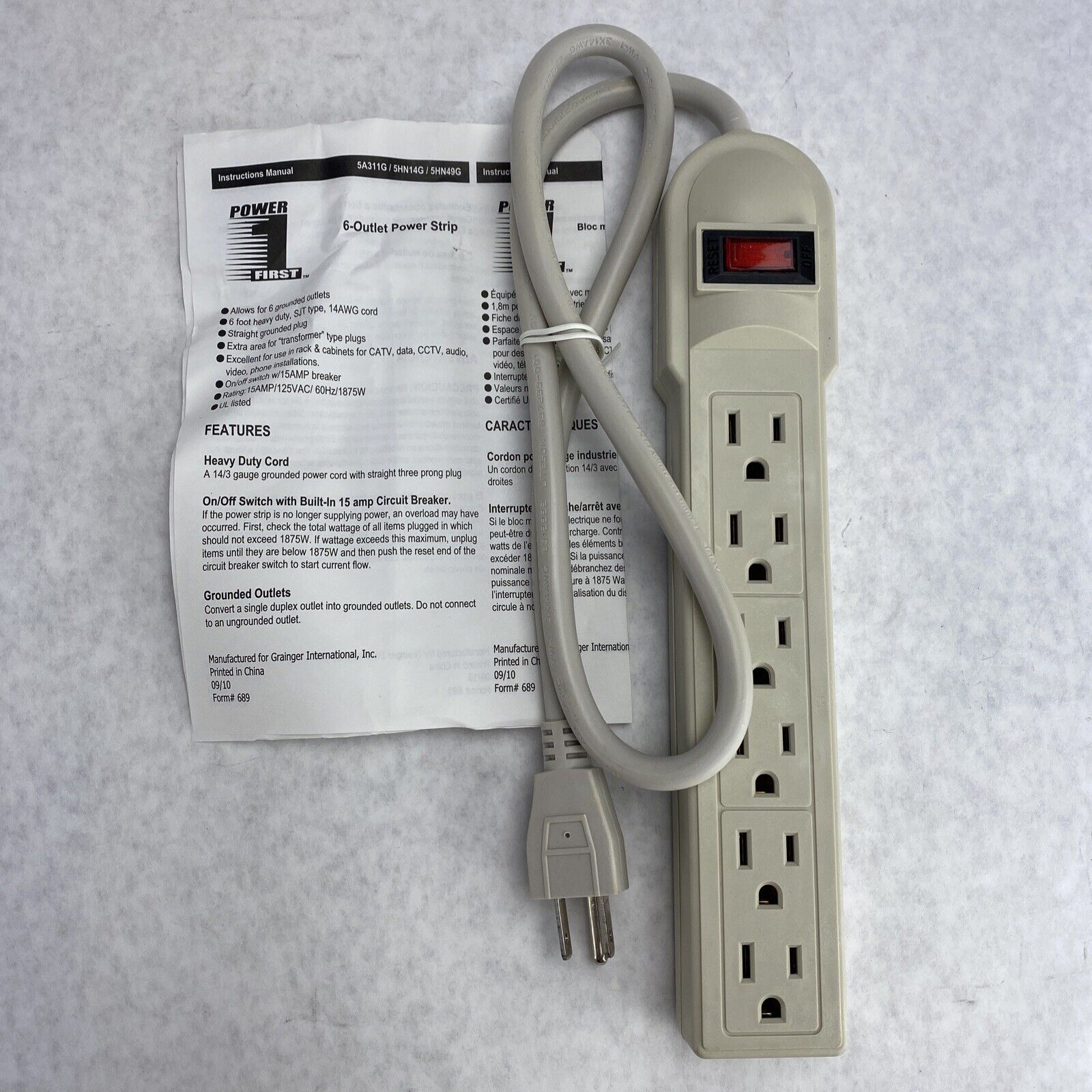Power First 5HN14G Power Strip 6 Outlets